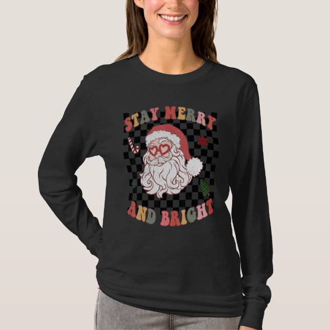Bleib fröhlich und hell Weihnachten Santa Xmas Gra T-Shirt (Vorderseite)