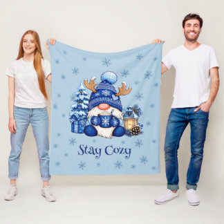 Bleib gemütlich blauer Weihnachts-Gnom Winter Fleecedecke
