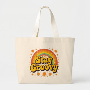 Bleib groovy Boho-Regenbogen-Zitat Jumbo Stoffbeutel