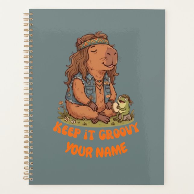 Bleib Groovy Capybara Süß Retro Individuell Planer (Vorderseite)