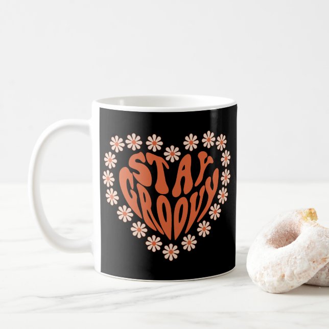 Bleib groovy Herz mit Blumen Kaffeetasse (Mit Donut)