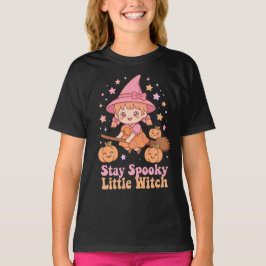 Bleib Gruselig Kleine Hexe Rosa Hut Kürbis Herbst  T-Shirt