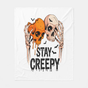 Bleib gruselig PNG, Retro-Totenkopf Halloween Fleecedecke