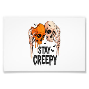 Bleib gruselig PNG, Retro-Totenkopf Halloween Fotodruck