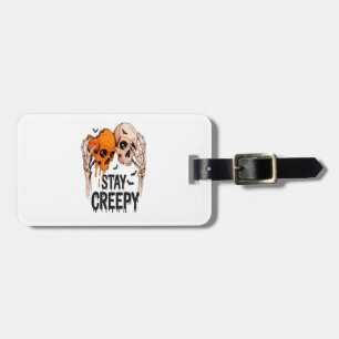 Bleib gruselig PNG, Retro-Totenkopf Halloween Gepäckanhänger