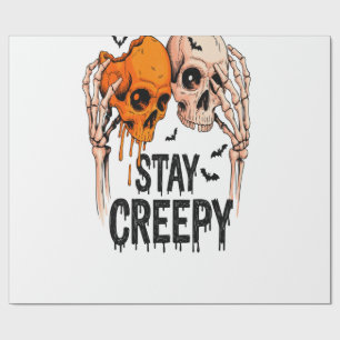 Bleib gruselig PNG, Retro-Totenkopf Halloween Geschenkpapier