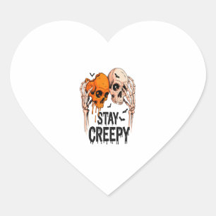 Bleib gruselig PNG, Retro-Totenkopf Halloween Herz-Aufkleber