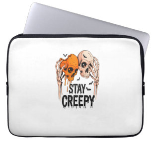 Bleib gruselig PNG, Retro-Totenkopf Halloween Laptopschutzhülle