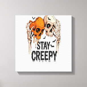 Bleib gruselig PNG, Retro-Totenkopf Halloween Leinwanddruck