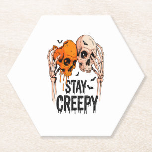 Bleib gruselig PNG, Retro-Totenkopf Halloween Untersetzer
