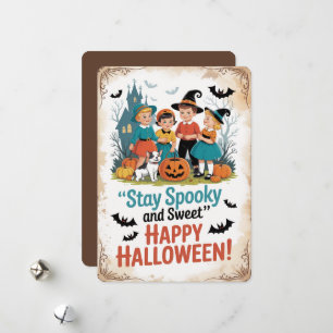 "Bleib gruselig und süß" Vintage Kinder Halloween Feiertagskarte