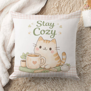 Bleib Kuschelig Süße Kitty Katze Rosa Gingham Süße Kissen