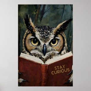 Bleib neugierig Eule liest Kunstprint - Bücherlieb Poster