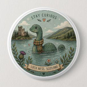 Bleib neugierig gemütliches Kryptid Nessie Loch Ne Button