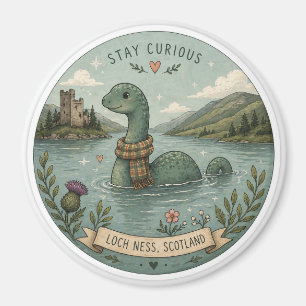 Bleib neugierig gemütliches Kryptiden Nessie Loch  Magnet