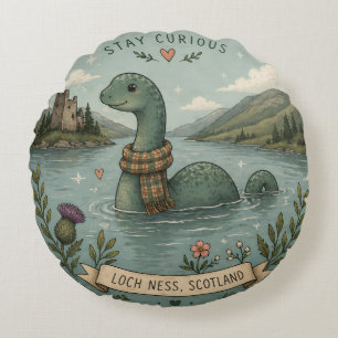 Bleib neugierig gemütliches Kryptiden Nessie Loch Rundes Kissen