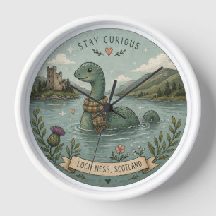 Bleib neugierig gemütliches Kryptiden Nessie Loch  Uhr