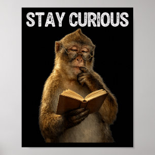 Bleib neugierig lustiger Affe Bücherwurm beim Lese Poster