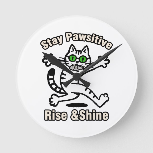 Bleib Pawsitiv Katze Runde Wanduhr (Vorderseite)