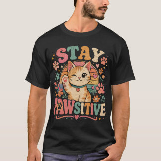 Bleib Pawsitiv Retro-Katze Positive Vibes T-Shirt