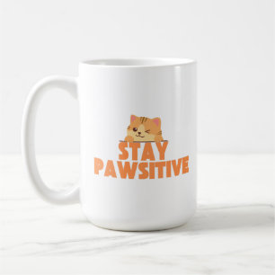Bleib Pawsitiv Süßes Zwinkerndes Katzen-Pun-Design Kaffeetasse