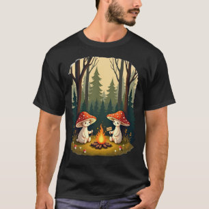 Bleib positiv Pilz Lagerfeuer Retro Art T-Shirt