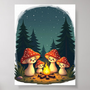 Bleib positiv Pilz Lagerfeuer Zitat Retro 70er Jah Poster