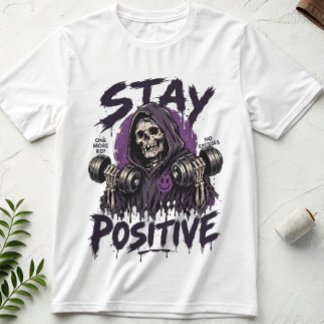 Bleib positiv Skelett-Gym-Shirt | Schädel-Workout T-Shirt