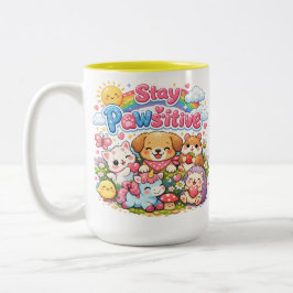 Bleib Positiv Süße Kawaii Tiere Regenbogen Zweifarbige Tasse
