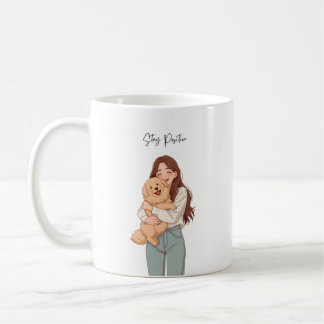 Bleib positiv Süßes Mädchen und Hund Umarmen Tasse