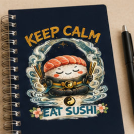 Bleib ruhig & iss Sushi – Zen Kawaii Sushi Notizblock