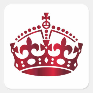 Bleib ruhig rotes Kronensymbol - Hintergrund änder Quadratischer Aufkleber