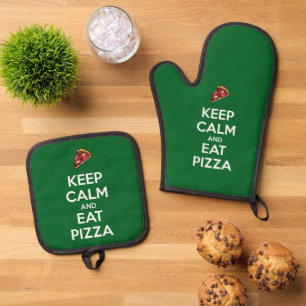 Bleib ruhig und iss Pizza 2 Ofenhandschuh & Topflappen-Set