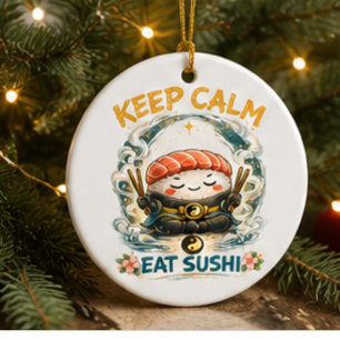 Bleib ruhig und iss Sushi – Zen Kawaii Sushi Keramik Ornament