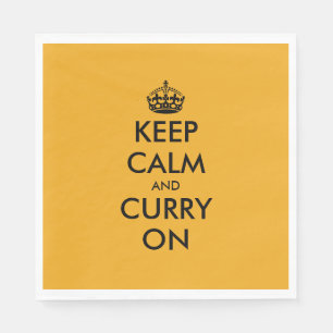 Bleib ruhig und mach Curry-Witze auf gelbem Papier Serviette