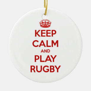 Bleib ruhig und spiele Rugby Keramikornament