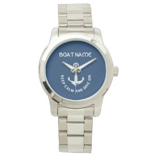 Bleib ruhig und tauche weiter, Anker Marineblau Armbanduhr