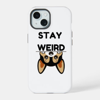 Bleib seltsam lustiger Boston Terrier Cartoon Hund iPhone 15 Hülle