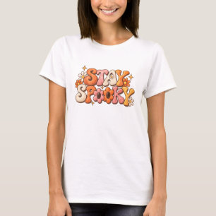 Bleib Spooky Groovy 70er Retro-Floral-Halloween T-Shirt