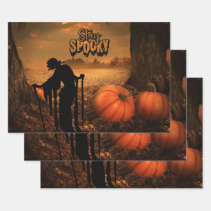 Bleib spooky Halloween-Nacht alte Hexe, Kürbisse  Geschenkpapier Set
