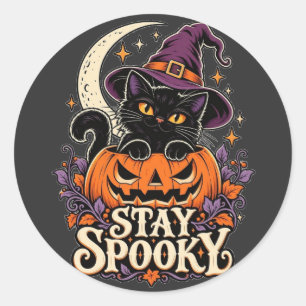 Bleib spooky Schwarze Katze Halloween Runder Aufkleber