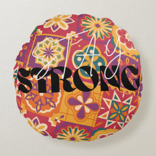Bleib stark, Retro 70er, florale Patchwork, Boho-Ä Rundes Kissen