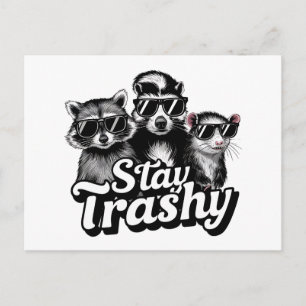 Bleib Trashy Waschbär Opossum Sonnenbrille Kunst Postkarte
