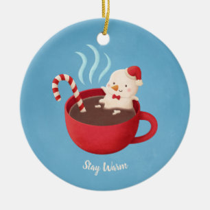 Bleib warm Schneemann in Tasse Weihnachtsdekoratio Keramik Ornament