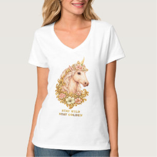 Bleib wild, bleib goldenes Einhorn T-Shirt