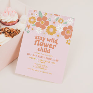 Bleib wild, Flower Child, Retro-Blumen-Geburtstag Einladung
