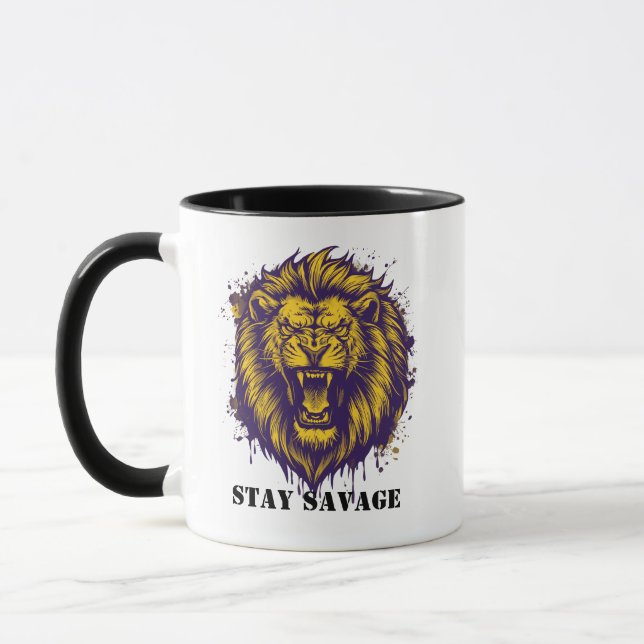 Bleib Wild Löwe Grafik Wilder Alpha Löwe Tasse (Links)