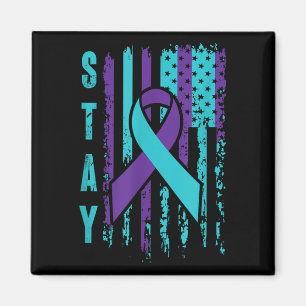 Bleibe _ Aquamarin & Lila Ribbon-USA-Flagge _ Magnet