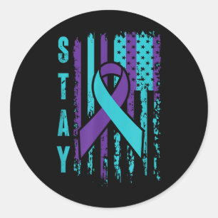 Bleibe _ Aquamarin &amp; Lila Ribbon-USA-Flagge _  Runder Aufkleber