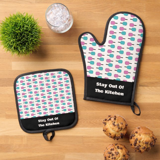 Bleibe aus dem Küchenchenhütchen Pickleball Paddel Ofenhandschuh & Topflappen-Set (Oben Unten)